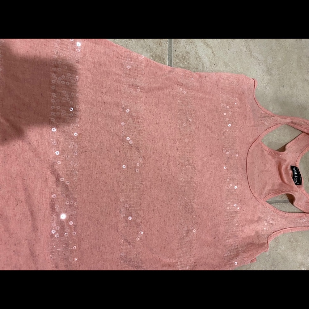 Orange sequin striped tank top